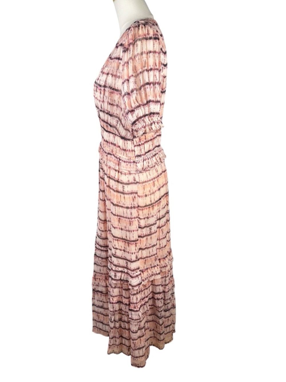 Ulla Johnson Elodie Silk Dress Blush Tie Dye Midi Puff Sleeve Size 8 - Picture 5 of 10